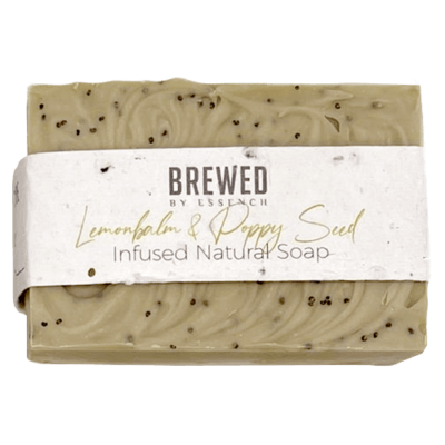 BREWED LEMON BALM AND POPPY SEED HERBAL INFUSED SOAP.