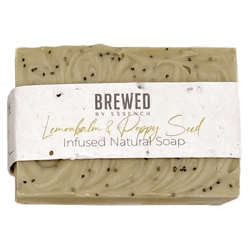 BREWED LEMON BALM AND POPPY SEED HERBAL INFUSED SOAP.